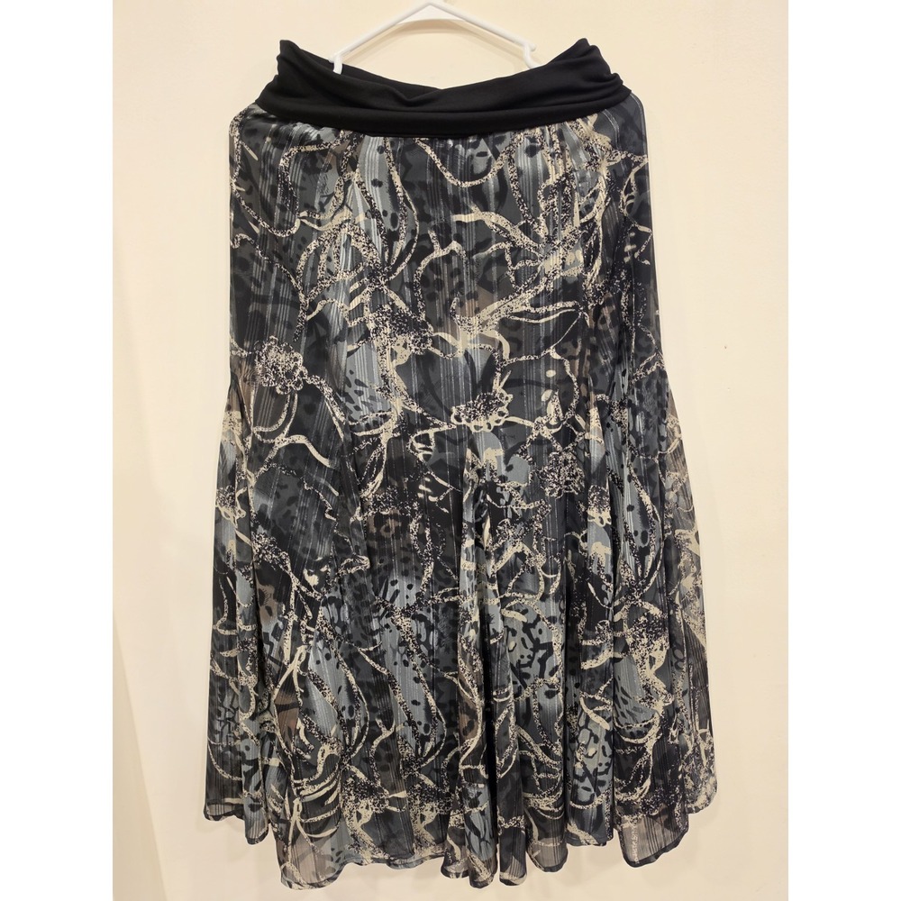 Y2K Skirt SM Black Gray Abstract Print Flowing Midi Boho Whimsigoth Goblincore